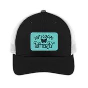 Anti-Social Butterfly Leatherette Patch Engraved Trucker Hat