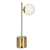 Ethereal Modern Small Brass Metal Table Lamp, Desk Lamp Fixture with White Glass Globe Shade