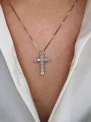 1.00 CTW RBC Diamond Cross Pendant set in 14K White Gold Necklace