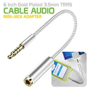 Aux / Video Cables #11 =  6 Inch Gold Plated 3.5mm TRRS Male to Female Audio Adapter for Mobile Credit Card Reader, Headphones, Audio Aux, Car Stereo - white