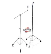 Cymbal Boom Stand & Straight Cymbal Stand Combo (Pack of 2) by Griffin | Percussion Drum Hardware Set for Mounting & Holding Crash, Ride, Splash Cymbals | Arm Counterweight Adapter Kit | Double Braced Legs