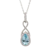 14K White Gold Aquamarine and Diamond Teardrop Pendant