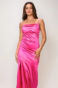 DX70212 | Satin Sleeveless Ladder Cutout Back Maxi Dress