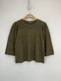 3/4 BELL SLEEVE, ROUND NECK, SCALLOP EDGE, VARIEGATED STITCH MIX SWEATER-FOREST MOSS