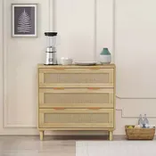 3-Drawer Chest of Drawers, Kitchen Storage Cabinet with 3 Deep Rattan Drawers, Buffet Cabinet with Iron Handle