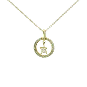 10K Yellow Gold Princess-Cut Diamond Pendant with Round Diamond Accents