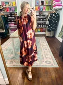 Blooming Boldly Sleeveless Midi Dress - Burgundy
