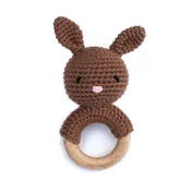Baby Bunny Rattle with Wooden Teething Ring - Mocha