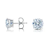 3 Carat Round Brilliant Diamond Studs – 14K White Gold