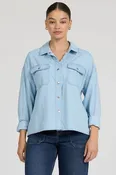 Adrianna Light Blue Denim Long Sleeve Top