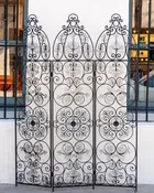 1970s Spanish Wrought Iron 3 Panel Scroll Motif Room Divider