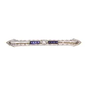 Art Deco 14k Diamond Lab Sapphire Pin Brooch