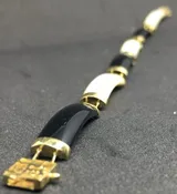 Designer Signed 14k Yellow Gold Link Bracelet w/ Black White Onyx Asia Over 9gms