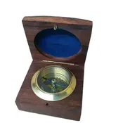 Brass Desk Compass with Rosewood Box 3"