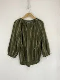 3/4 BLOUSON SLEEVE SPLIT NECK WITH CROCHET EDGE TRIM AND WOVEN TOP WITH BRAIDED TIE-JUNGLE MOSS