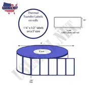 1.75'' x 0.5''Thermal Transfer/inkjet Labels on a 3 ''Core 8 ''OD.