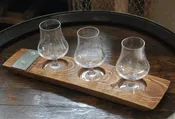 3-Glass Whiskey Nosing Flight – Reclaimed Barrel Stave Board
