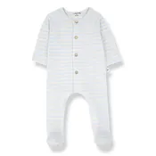 1 More In The Family - Button Footie - Pale Blue Stripe
