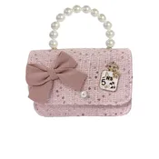 Adorable Tweed with Sequin Flap Bag with Large Bow and Charm | Pink