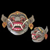 Balinese Barong Pig Mask Hand Carved Wood: Polychrome Wood Carving Indonesian Folk Art