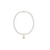 Enewton Classic Pearl 3mm Bead Bracelet with Signature Cross Gold Charm