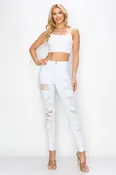 WHITE HIGH RISE HEAVY DESTRUCTED SKINNY *HEAVY PREMIUM FABRIC* NARR JDW 106