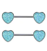 14G Aqua Druzy Heart Nipple Ring Barbell