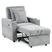 3-in-1 Convertible Sleeper Chair Bed, Folding Sofa Chair with Adjustable Backrest, Pull-Out Bed, USB & Cup Holders, VN6001