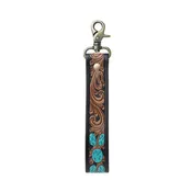 Black And Brown Turquoise Daydreams Leather Tooled Key Fob