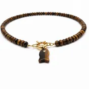 Semiprecious Tiger Eye Beaded Necklace with Fish Pendant