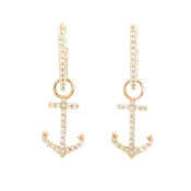 14k. Anchor Diamond Huggie  Earrings
