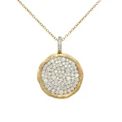 14k Rose Gold Natural 1.15 Carat Diamond Pave Textured Disc Necklace