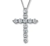 14K White Gold Round Shape Diamond Cross Necklace (1.00ctw)