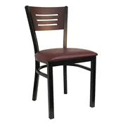6157 Metal Chair with Silver Vein or Semi Gloss Black Finish with Solid wood Seat