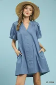 Chambray Puff Sleeve Dress