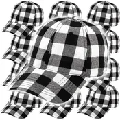 12 PC - Black & White Buffalo Check Baseball Cap #M190VL-BLKCHECK12