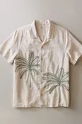 Embroidered Resort Shirt - Cream/Green Palm
