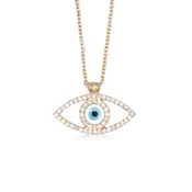 18k Rose Gold 0.17ctw Diamond Evil Eye Light Blue Pendant Necklace