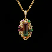 14K Watermelon Tourmaline and Diamond Pendant